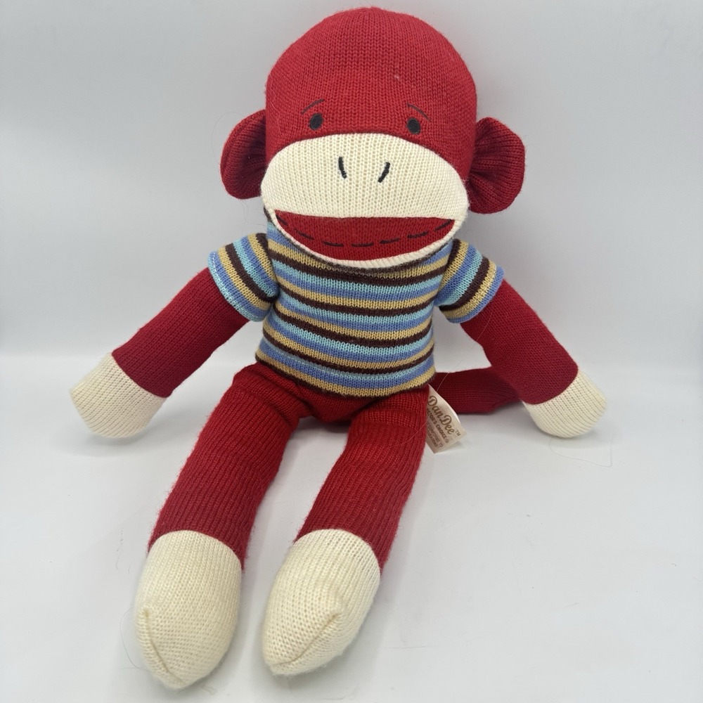 Dan Dee Sock Monkey Plush Red Striped Shirt Medium 14" 2009 Age 3+ 3-4 4-7
